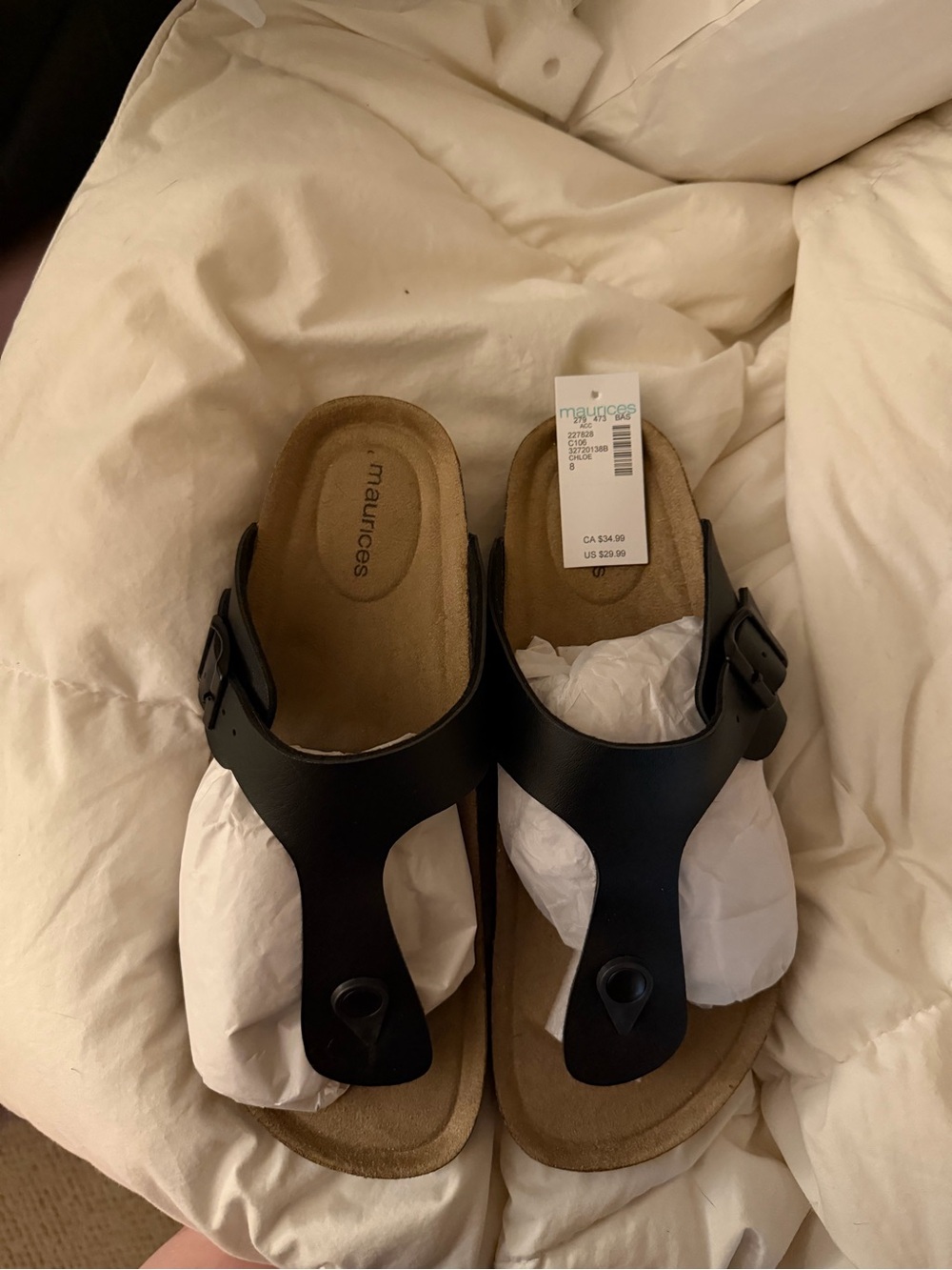 Maurices Black T-Strap Buckle Sandals